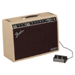 Fender Tone Master Deluxe Reverb Blonde Angle with footswitch