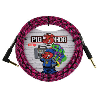 Pig Hog Pink Graffiti 10ft Instrument Cable Right Angle