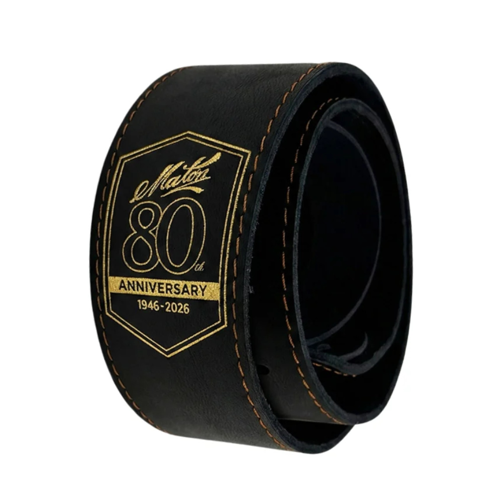 Maton 80th Anniversary Leather Guitar Strap Black w/ Gold Stitching